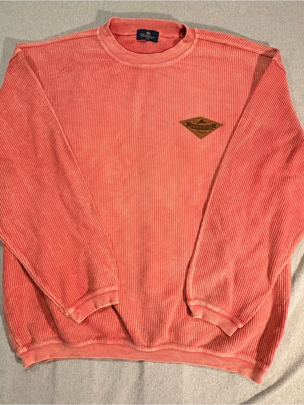 Men's Coral Corded Crewneck Sweater with Chest Patch. Large